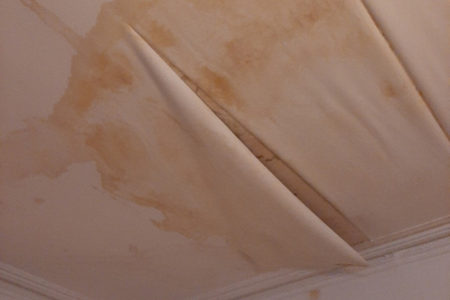Water damage on the ceiling of the function room