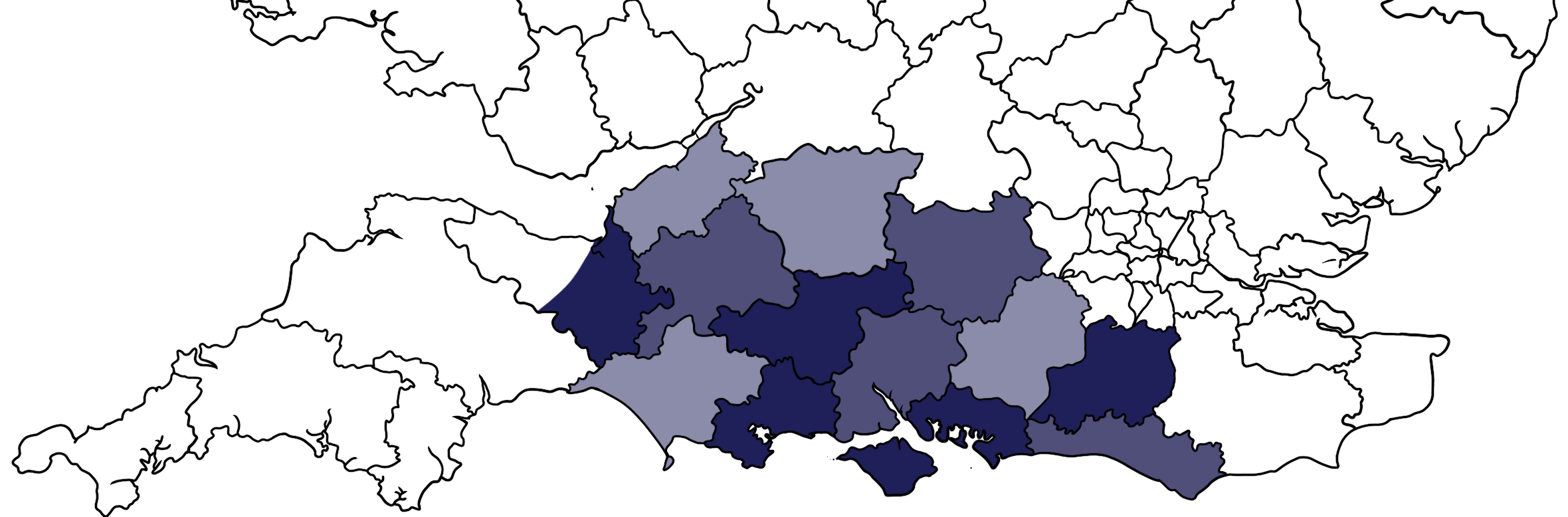 our coverage map, showing the areas of the south of england that we cover