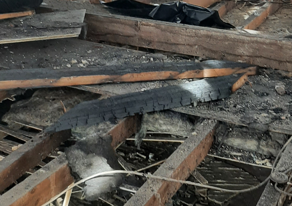 fire damage to a roof