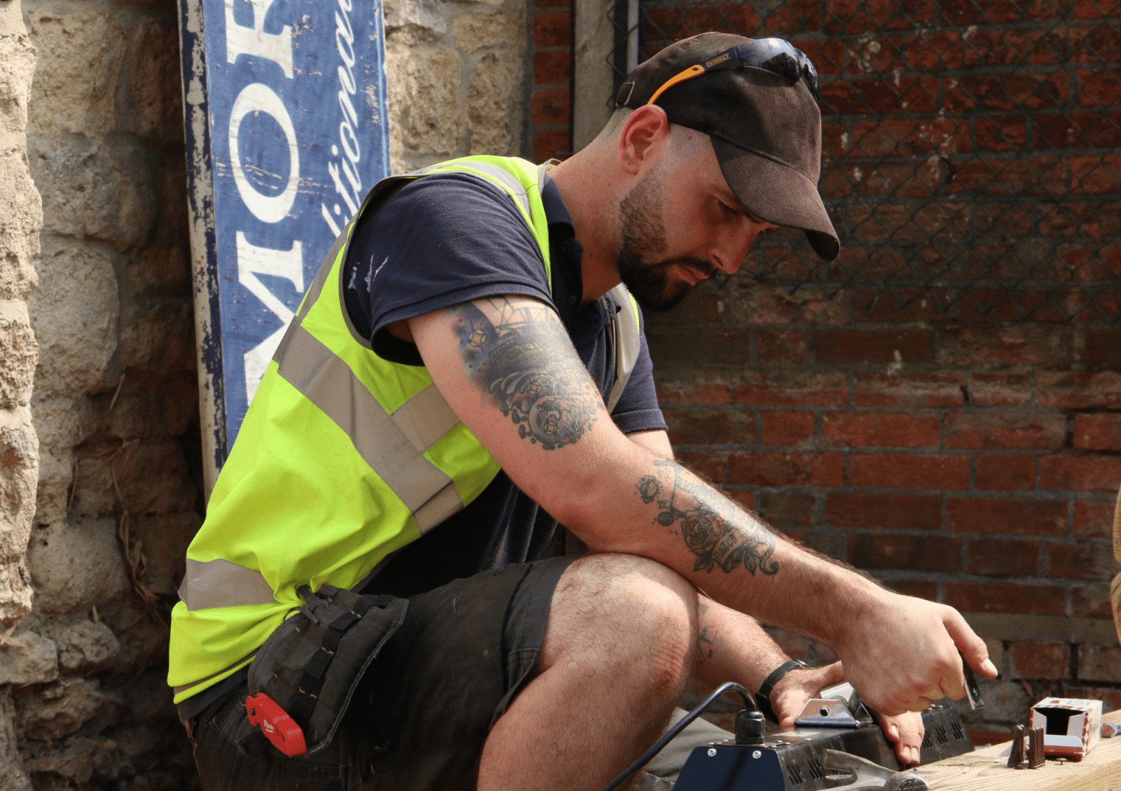 Declan working as part of the Hi-Tech electrical team