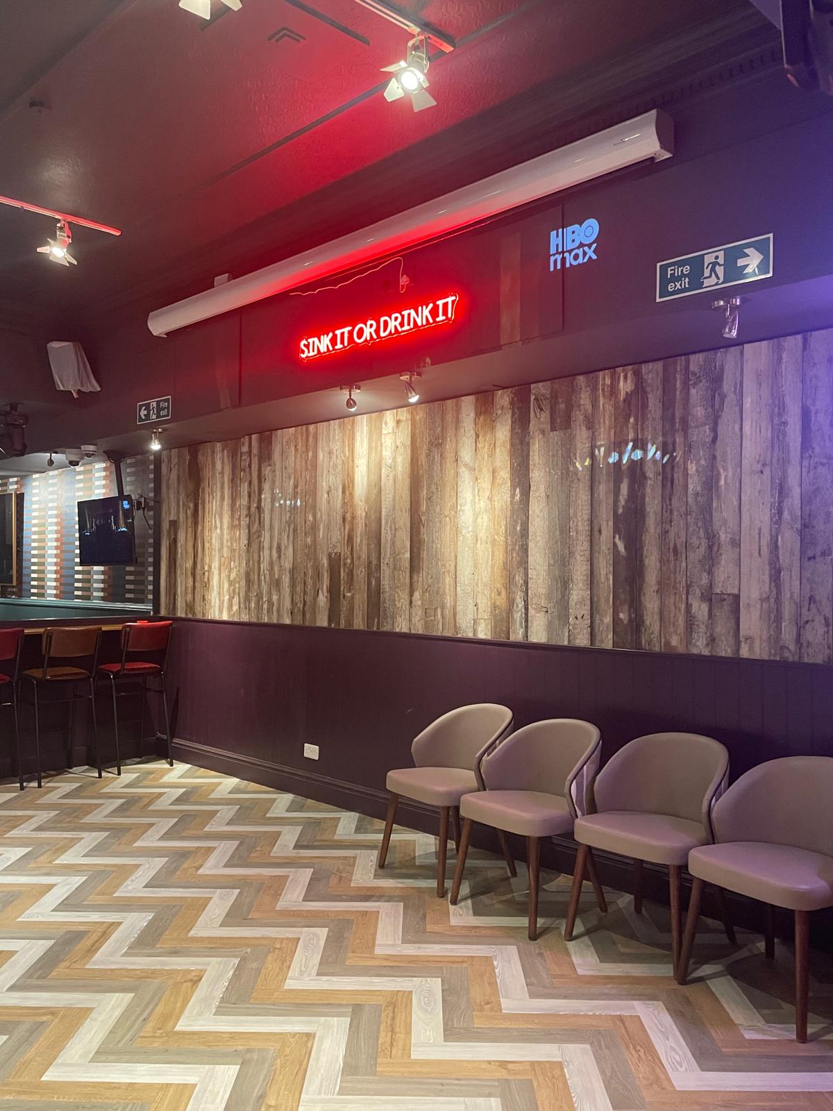 Finished hospitality seating area at The Dockyard Portsmouth